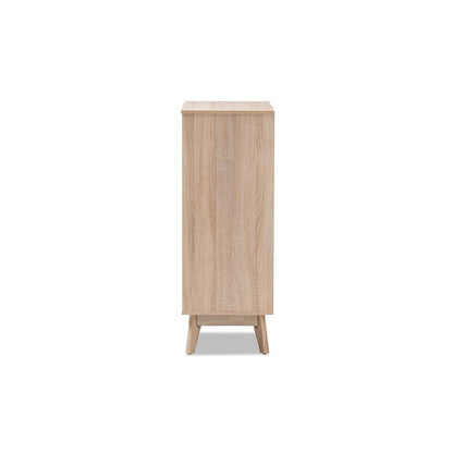Baxton Studio Fella Mid-Century Modern Two-Tone Oak and Grey Wood 5-Drawer Chest