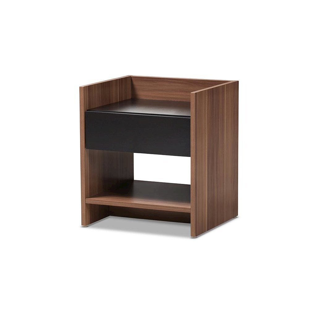 Vanda Modern and Contemporary Two-Tone Walnut and Black Wood 1-Drawer Nightstand