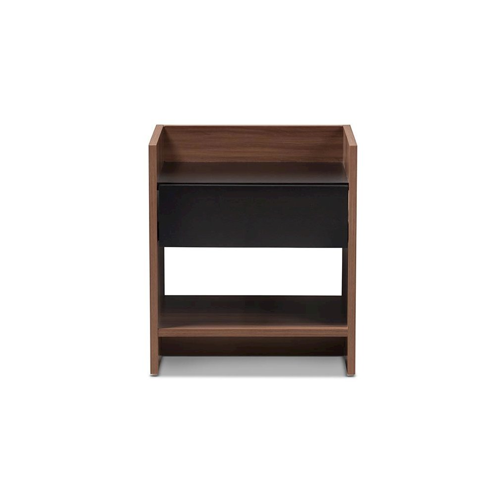 Vanda Modern and Contemporary Two-Tone Walnut and Black Wood 1-Drawer Nightstand
