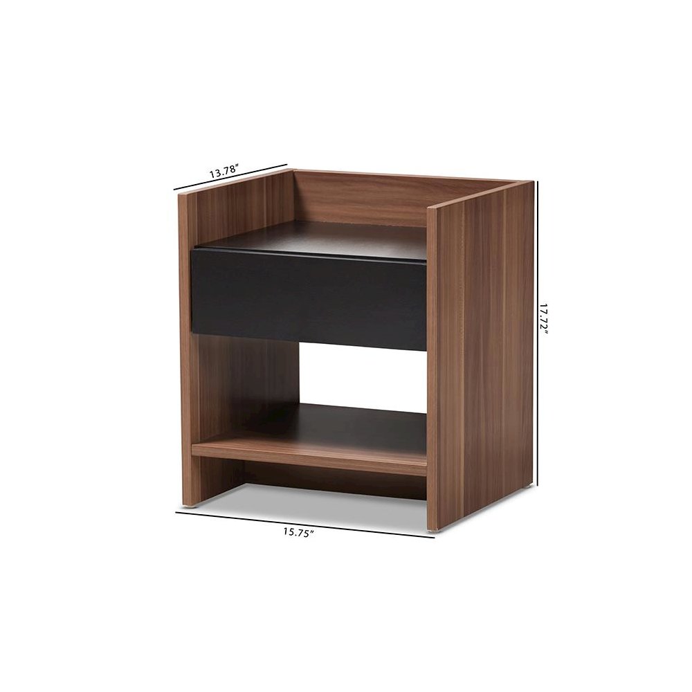 Vanda Modern and Contemporary Two-Tone Walnut and Black Wood 1-Drawer Nightstand