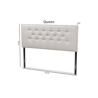 Greyish Beige Fabric Upholstered Queen Size Headboard
