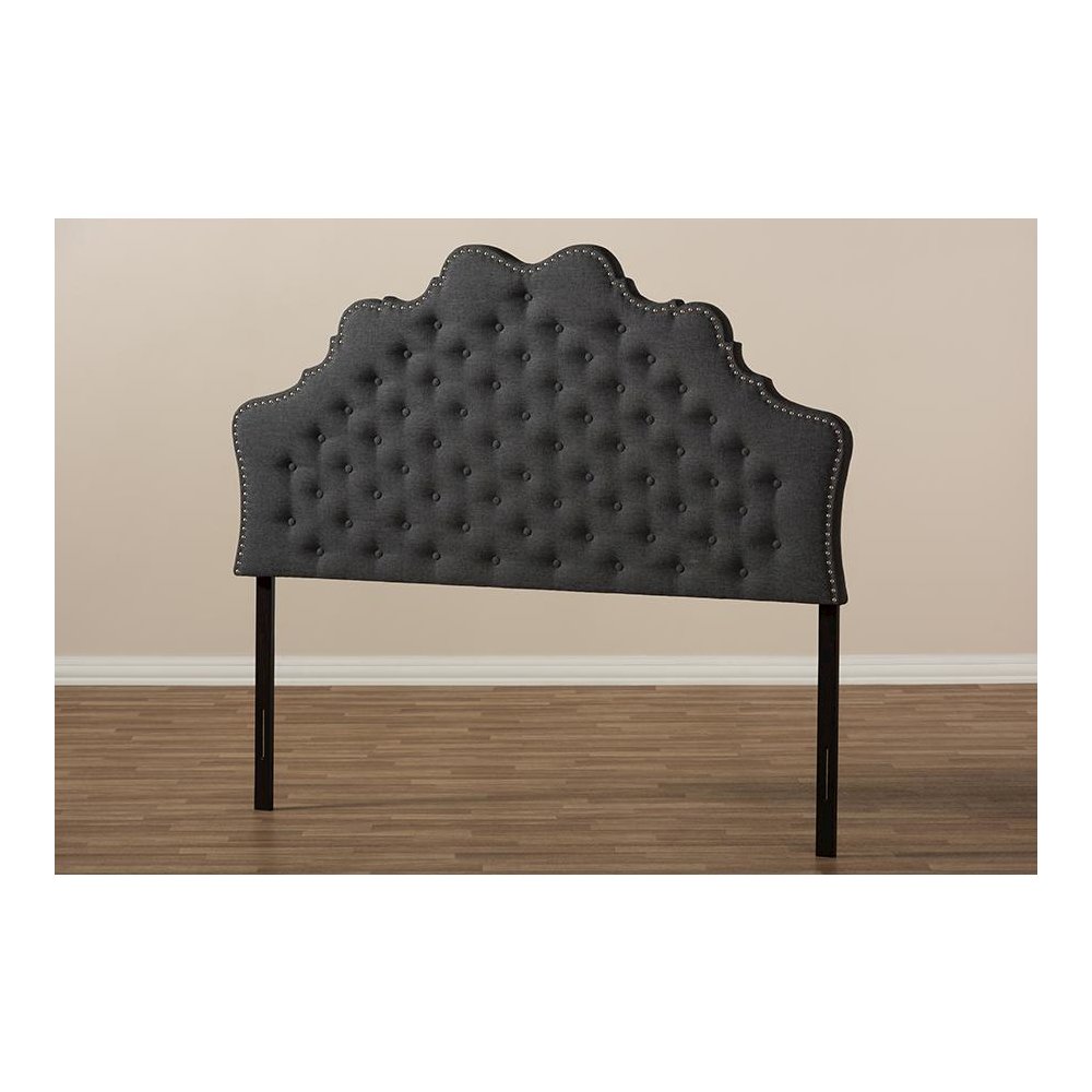 Hilda Modern and Contemporary Dark Grey Fabric Queen Size Headboard