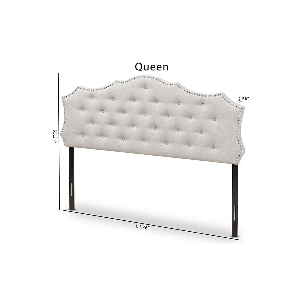 Aurora Modern and Contemporary Greyish Beige Fabric Queen Size Headboard
