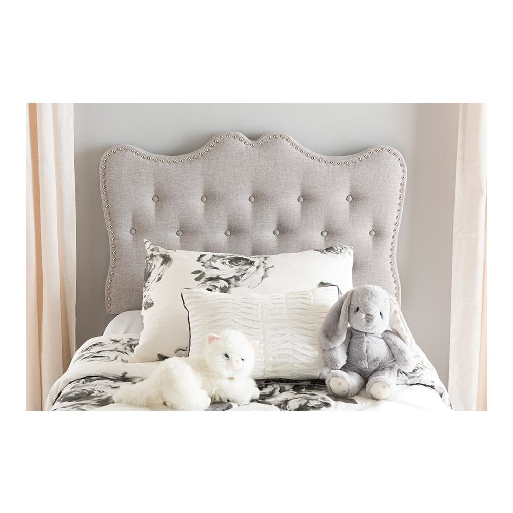 Emma Modern and Contemporary Greyish Beige Fabric Twin Size Headboard