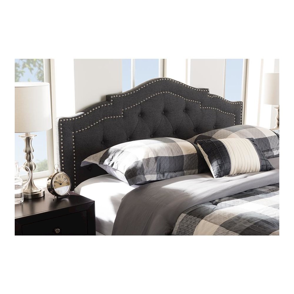 Edith Modern and Contemporary Dark Grey Fabric Queen Size Headboard