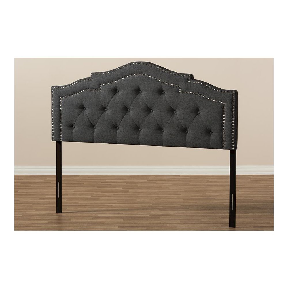 Edith Modern and Contemporary Dark Grey Fabric Queen Size Headboard