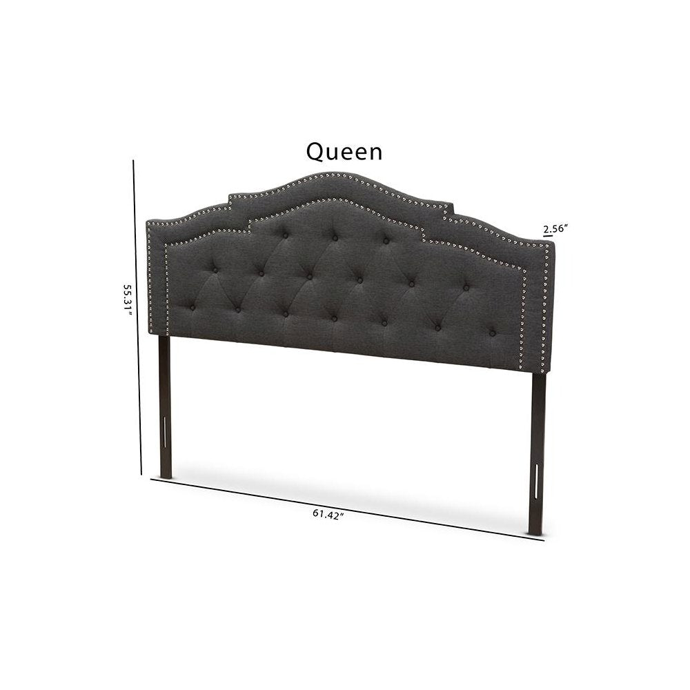 Edith Modern and Contemporary Dark Grey Fabric Queen Size Headboard