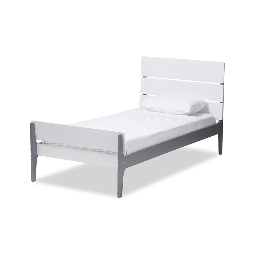 Classic Mission Style White and Dark Grey-Finished Wood Twin Platform Bed