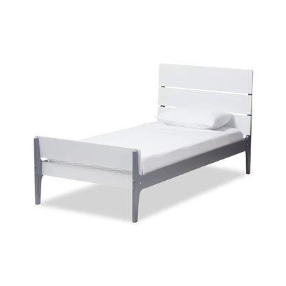 Classic Mission Style White and Dark Grey-Finished Wood Twin Platform Bed