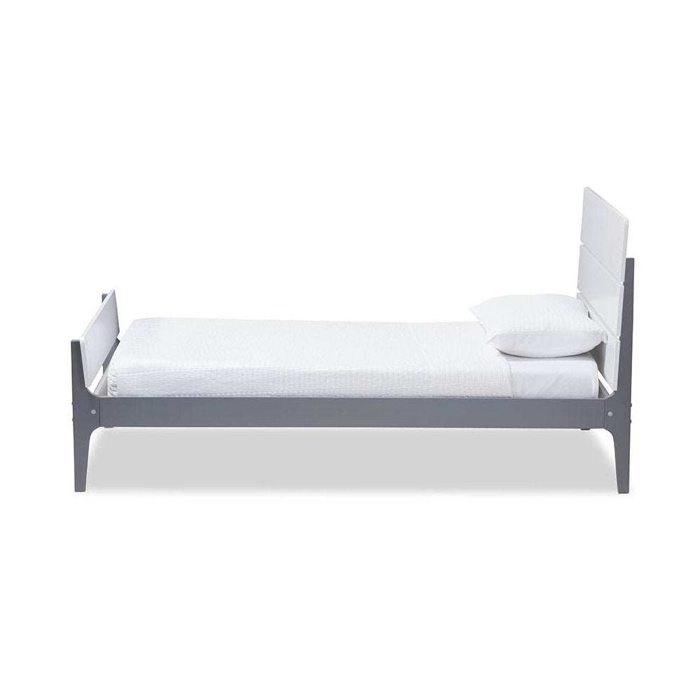 Classic Mission Style White and Dark Grey-Finished Wood Twin Platform Bed