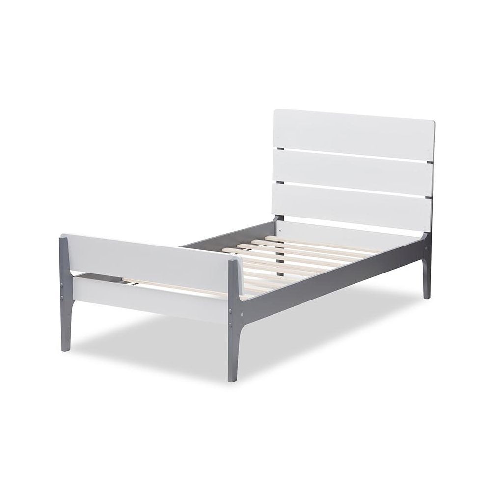 Classic Mission Style White and Dark Grey-Finished Wood Twin Platform Bed