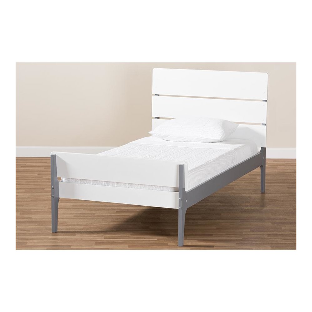Classic Mission Style White and Dark Grey-Finished Wood Twin Platform Bed