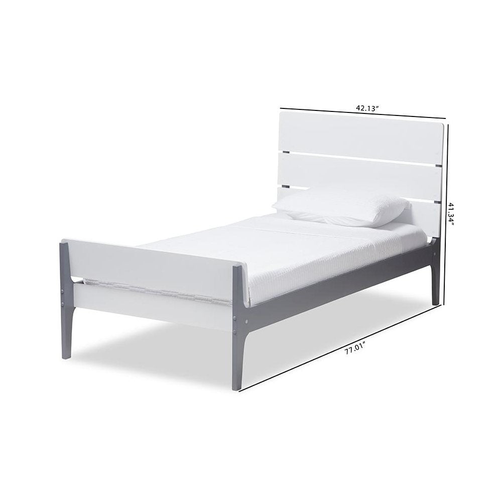 Classic Mission Style White and Dark Grey-Finished Wood Twin Platform Bed