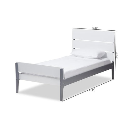 Classic Mission Style White and Dark Grey-Finished Wood Twin Platform Bed