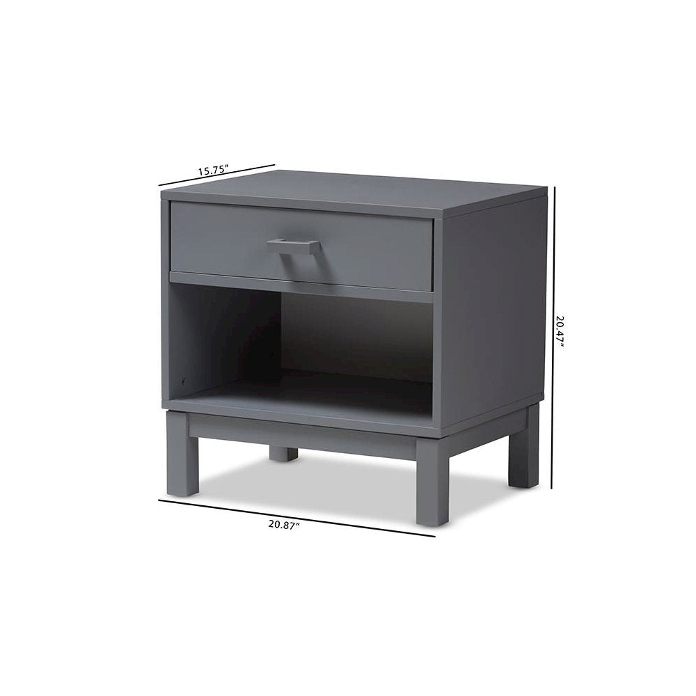Baxton Studio Deirdre Modern and Contemporary Grey Wood 1-Drawer Nightstand
