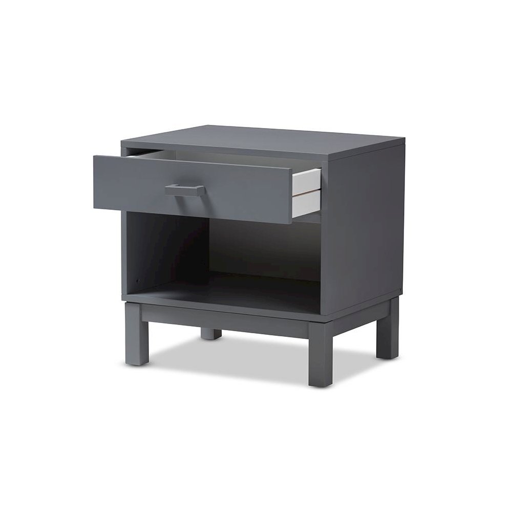 Baxton Studio Deirdre Modern and Contemporary Grey Wood 1-Drawer Nightstand