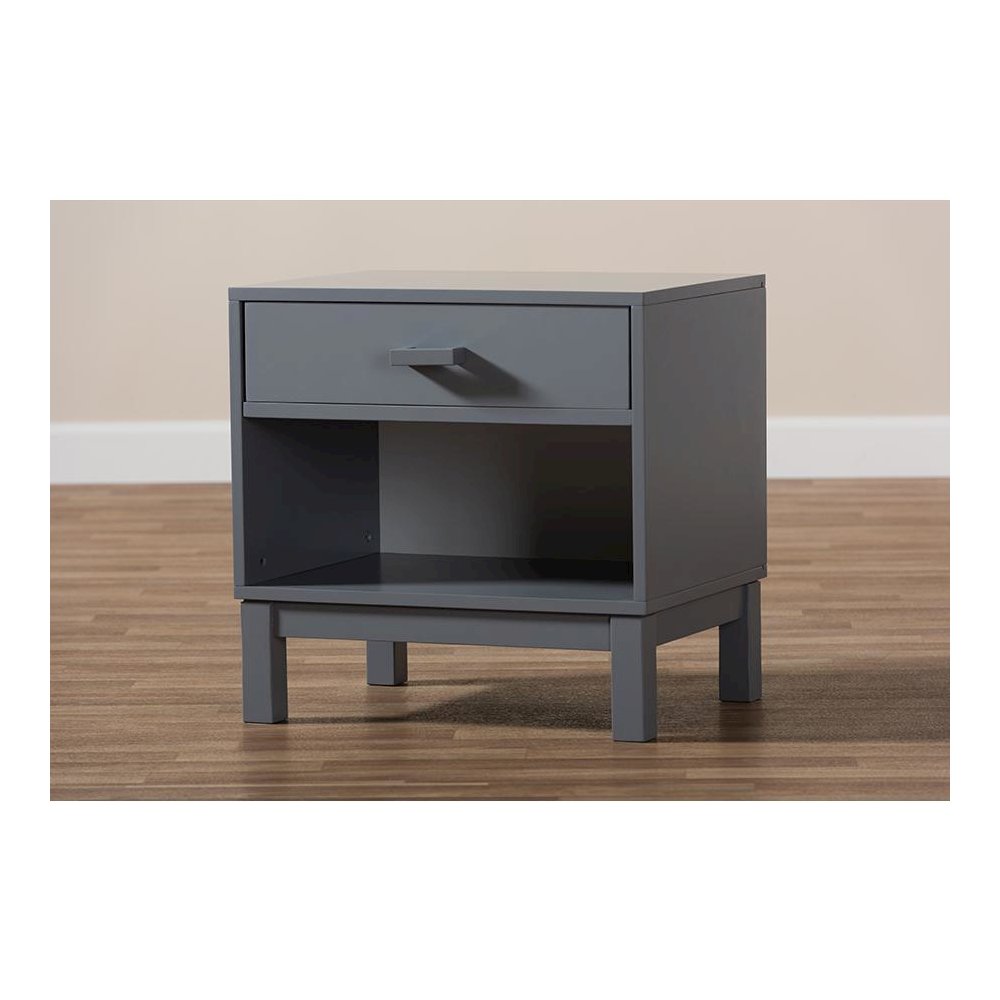 Baxton Studio Deirdre Modern and Contemporary Grey Wood 1-Drawer Nightstand