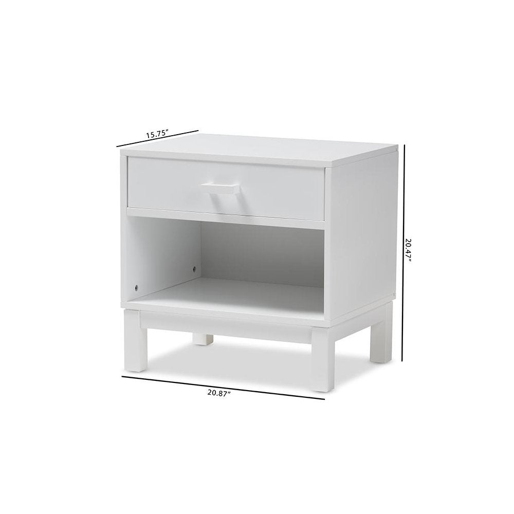 Deirdre Modern and Contemporary White Wood 1-Drawer Nightstand