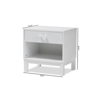 Deirdre Modern and Contemporary White Wood 1-Drawer Nightstand