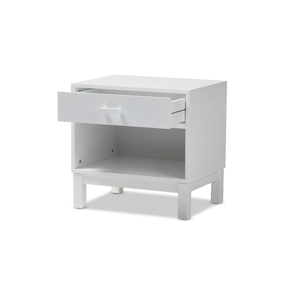 Deirdre Modern and Contemporary White Wood 1-Drawer Nightstand