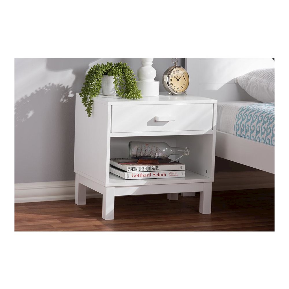 Deirdre Modern and Contemporary White Wood 1-Drawer Nightstand