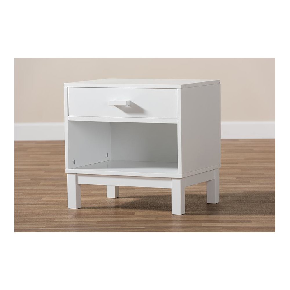 Deirdre Modern and Contemporary White Wood 1-Drawer Nightstand