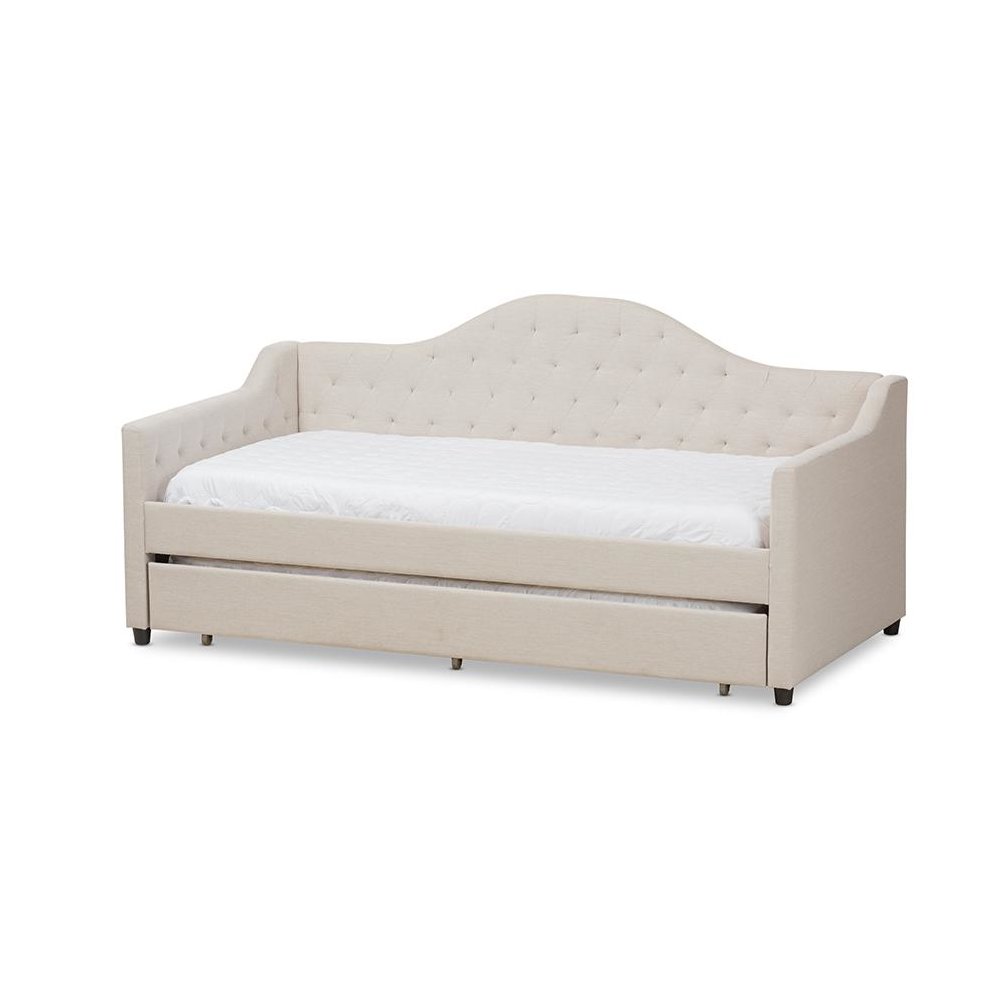 Perry Modern and Contemporary Light Beige Fabric Daybed with Trundle