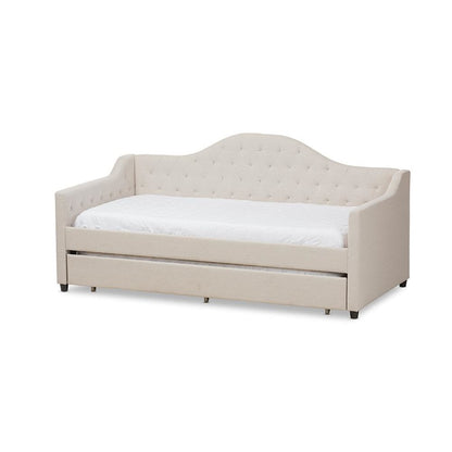 Perry Modern and Contemporary Light Beige Fabric Daybed with Trundle