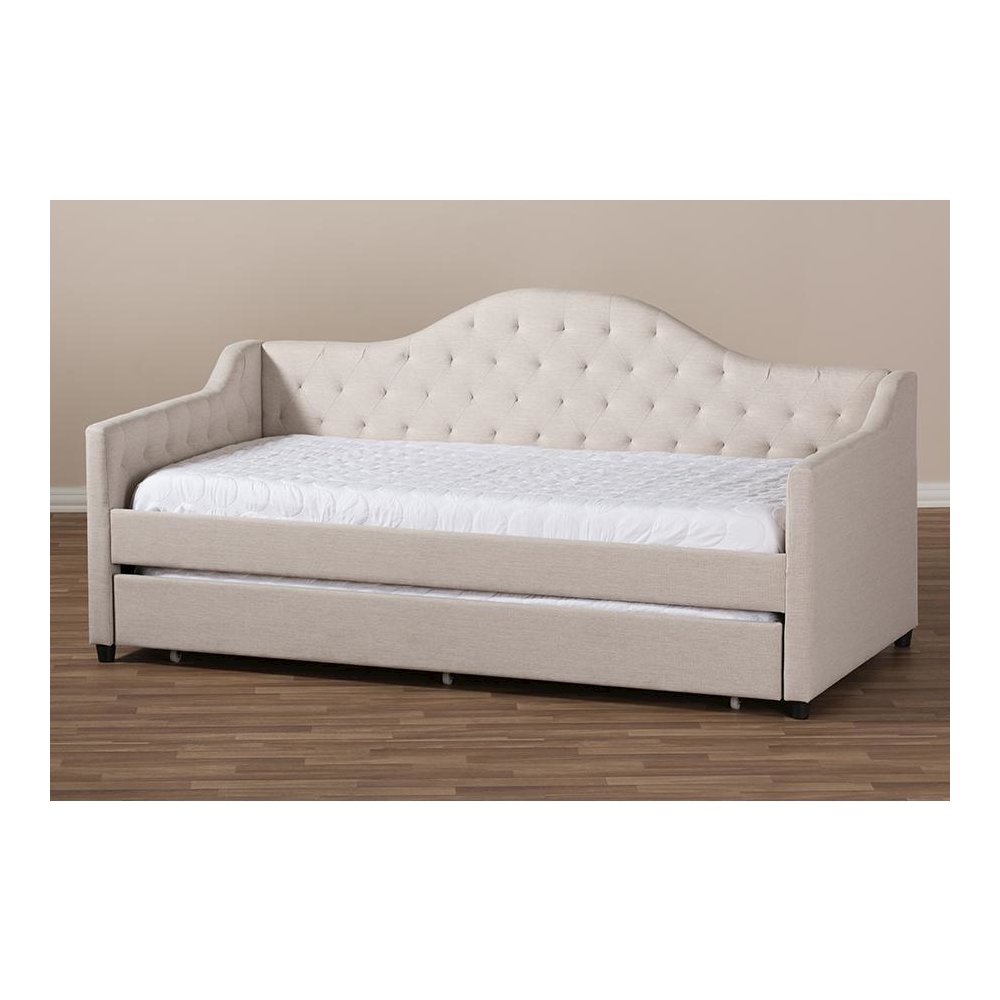 Perry Modern and Contemporary Light Beige Fabric Daybed with Trundle