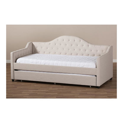 Perry Modern and Contemporary Light Beige Fabric Daybed with Trundle