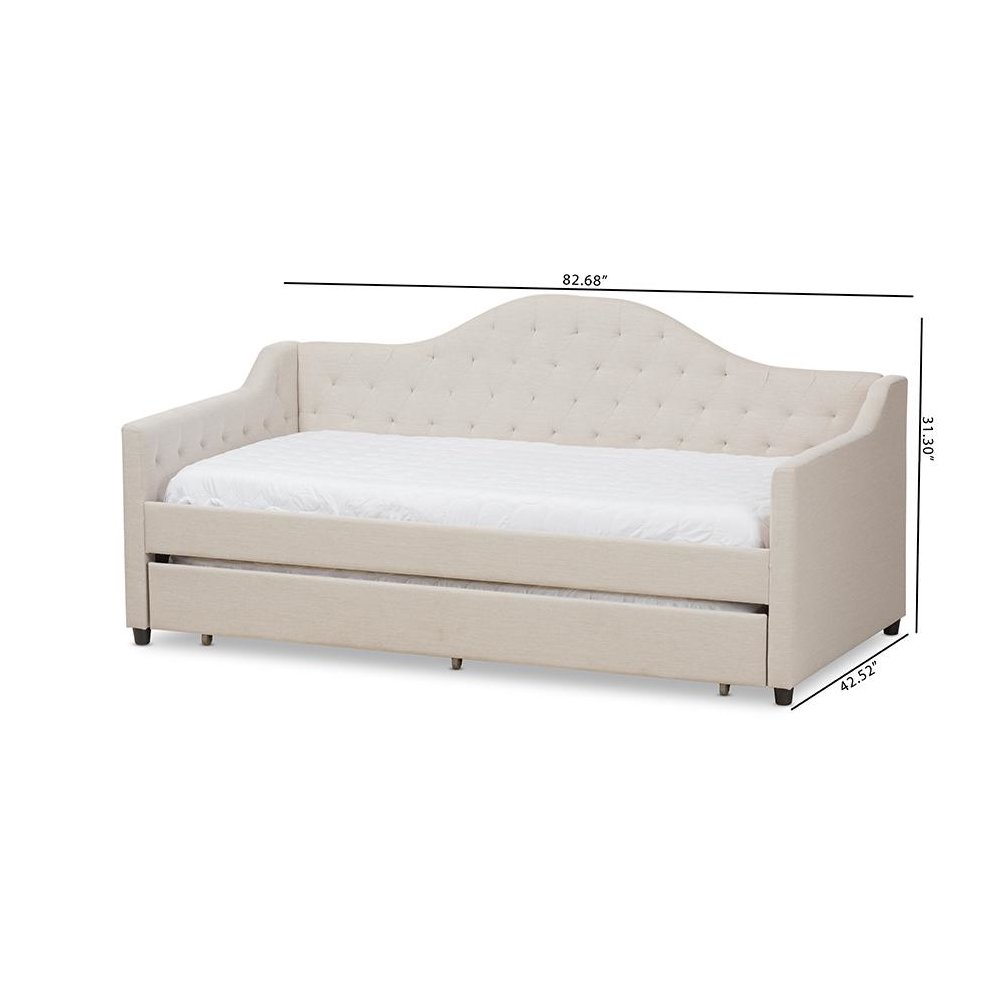 Perry Modern and Contemporary Light Beige Fabric Daybed with Trundle