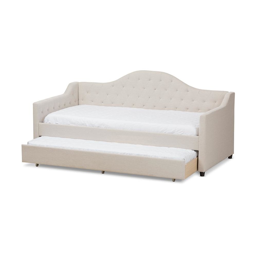 Perry Modern and Contemporary Light Beige Fabric Daybed with Trundle