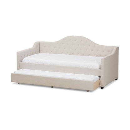 Perry Modern and Contemporary Light Beige Fabric Daybed with Trundle