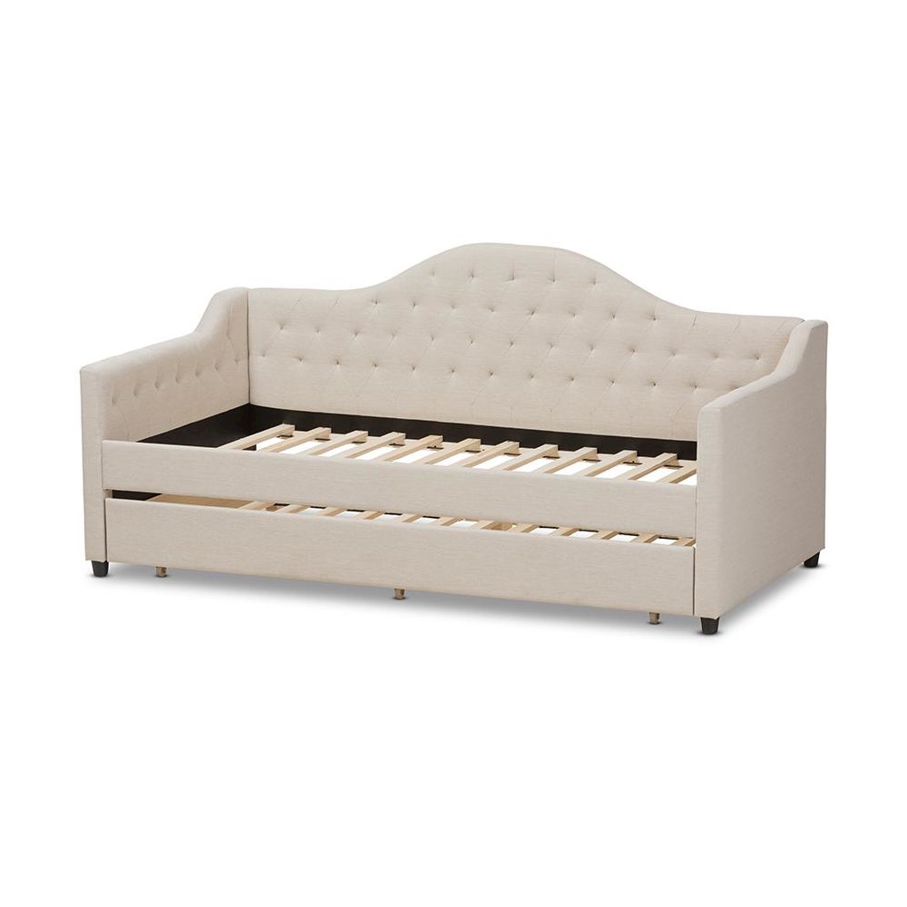 Perry Modern and Contemporary Light Beige Fabric Daybed with Trundle