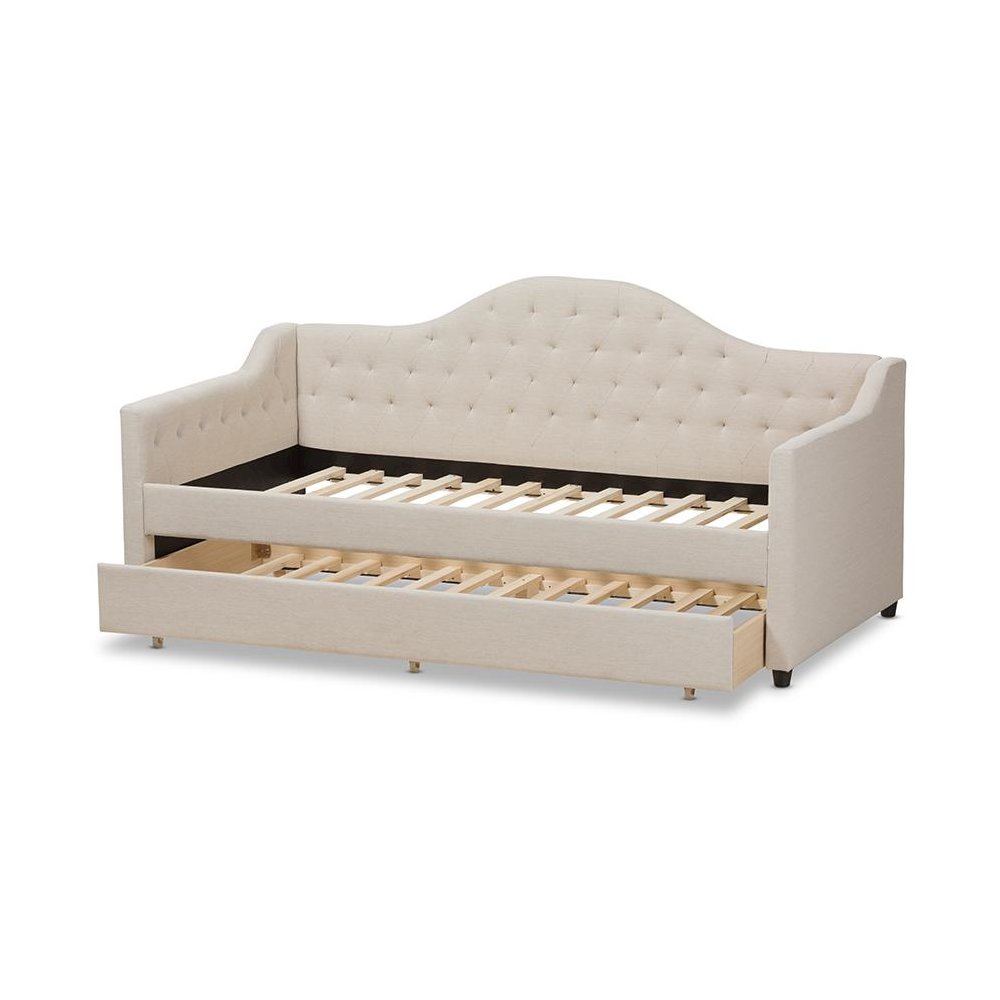 Perry Modern and Contemporary Light Beige Fabric Daybed with Trundle