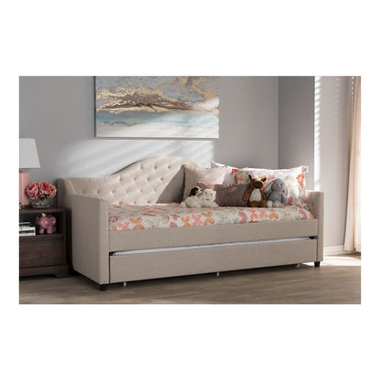 Perry Modern and Contemporary Light Beige Fabric Daybed with Trundle
