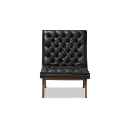Leather Upholstered Walnut Finished Wood Lounge Chair