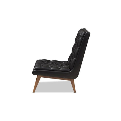 Leather Upholstered Walnut Finished Wood Lounge Chair