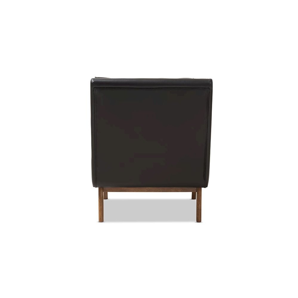 Leather Upholstered Walnut Finished Wood Lounge Chair