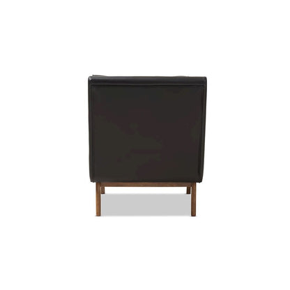 Leather Upholstered Walnut Finished Wood Lounge Chair