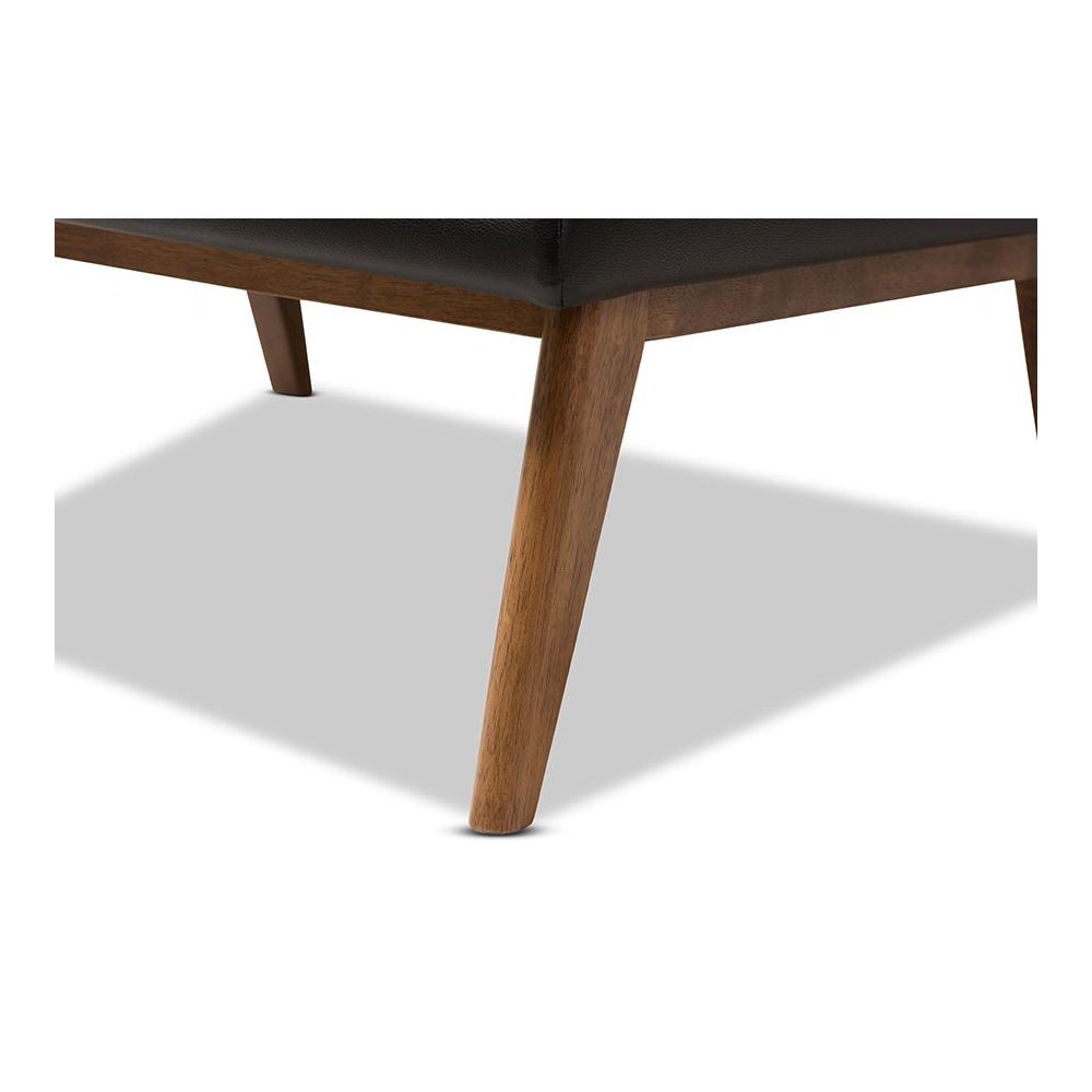 Leather Upholstered Walnut Finished Wood Lounge Chair
