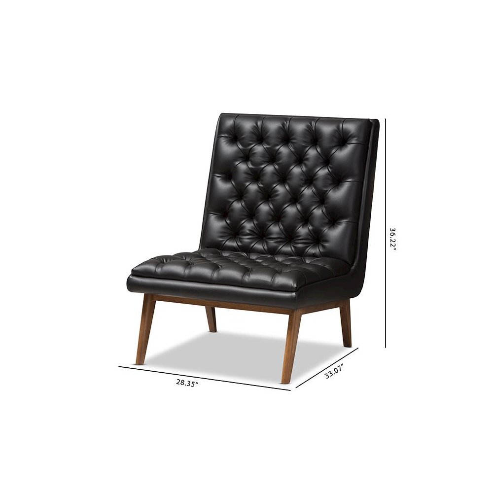 Leather Upholstered Walnut Finished Wood Lounge Chair