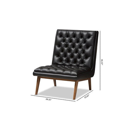 Leather Upholstered Walnut Finished Wood Lounge Chair