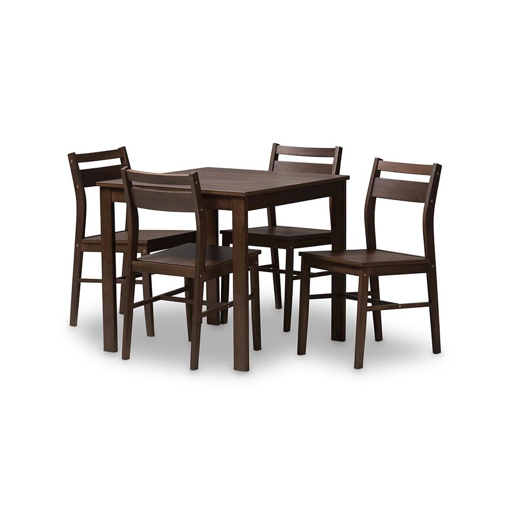 Baxton Studio Lovy Modern and Contemporary Walnut-Finished 5-Piece Dining Set