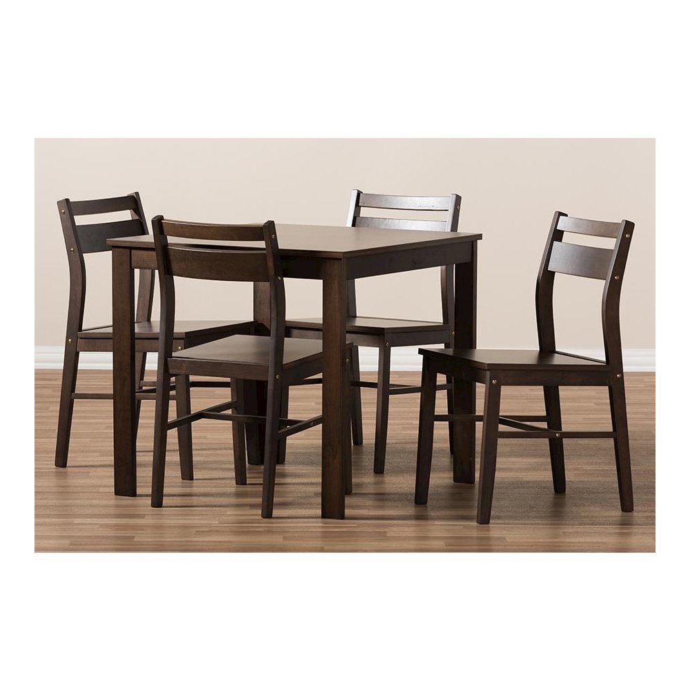 Baxton Studio Lovy Modern and Contemporary Walnut-Finished 5-Piece Dining Set