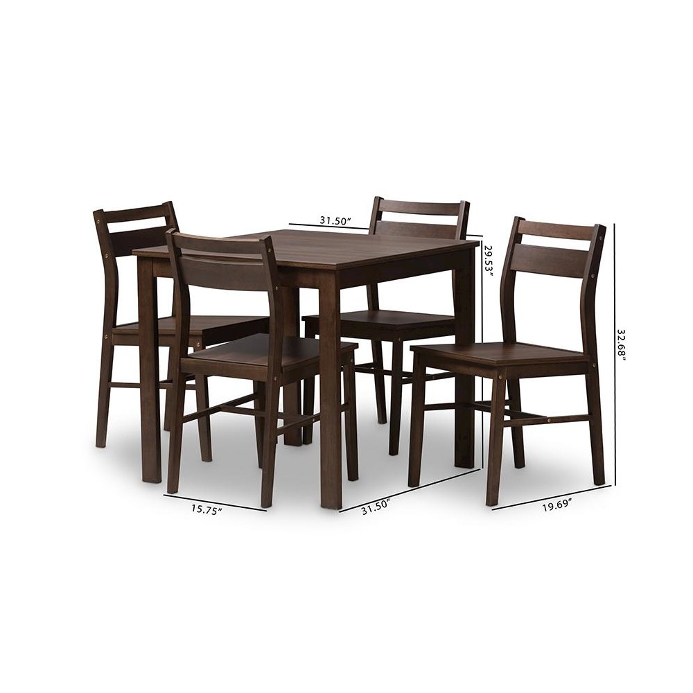Baxton Studio Lovy Modern and Contemporary Walnut-Finished 5-Piece Dining Set