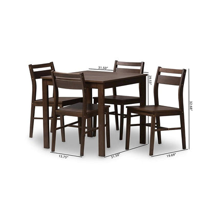 Baxton Studio Lovy Modern and Contemporary Walnut-Finished 5-Piece Dining Set