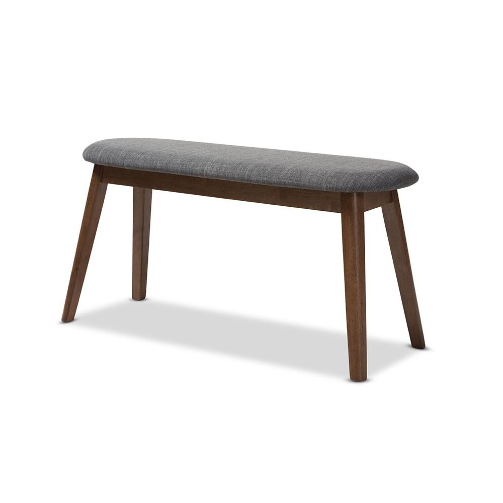 Dark Grey Fabric Upholstered Walnut Finished Wood Bench