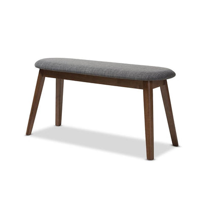 Dark Grey Fabric Upholstered Walnut Finished Wood Bench