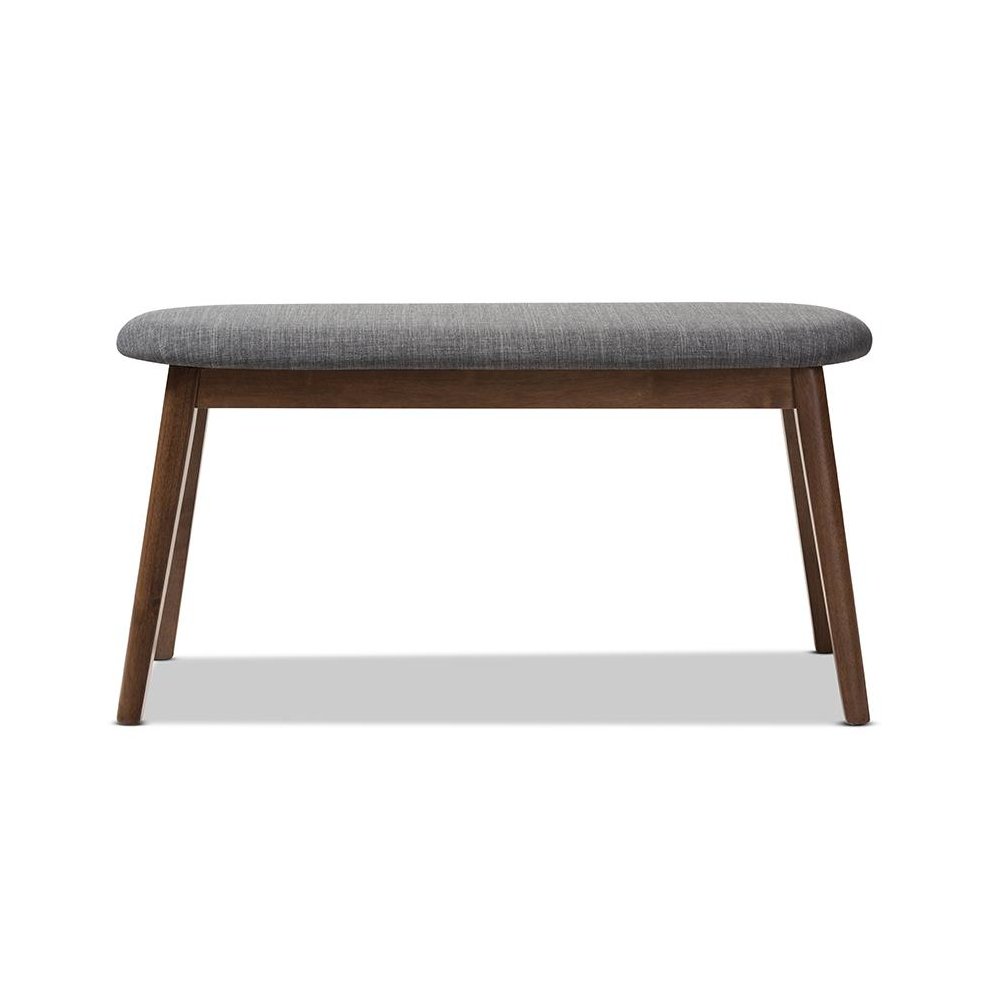 Dark Grey Fabric Upholstered Walnut Finished Wood Bench